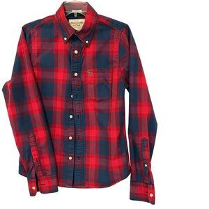 Abercrombie & Fitch Long Sleeve Button Muscle Shirt Red Blue Plaid Sz Small